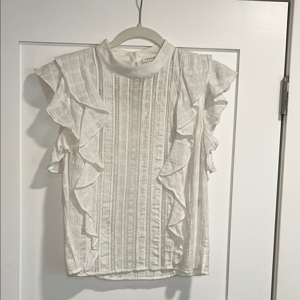 Veronica Beard White Ruffle Blouse